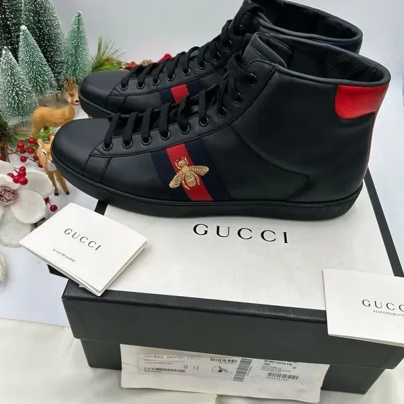 Men’s Gucci ace bee web high top sneakers, size 12, made in Italy - Picture 7 of 10